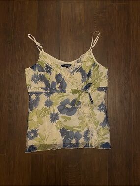 Floral Lace-Trim Cami Top in Blue and Green